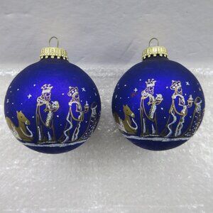 2 Krebs Purple Frosted Violet Glitter Bethlehem Nativity Glass Xmas Ornaments